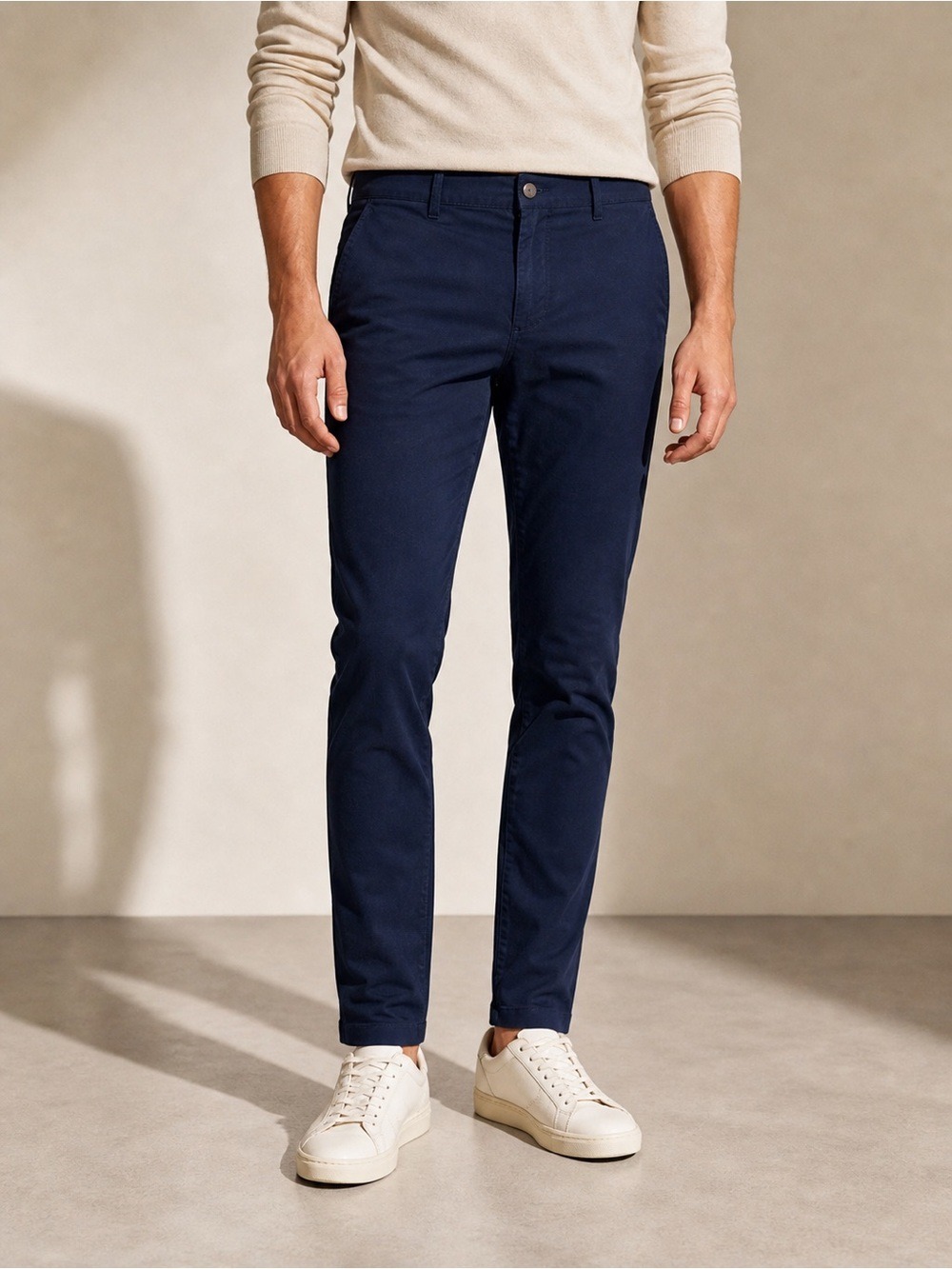 Frank & Oak Navy Slim Tech Stretch Chinos 29 Minimal Office Core